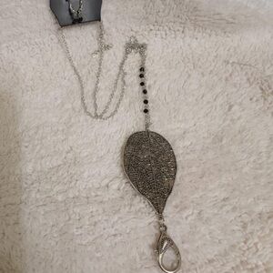 FROND FANTASY" BLACK LANYARD NECKLACE & EARRING SET. NWT